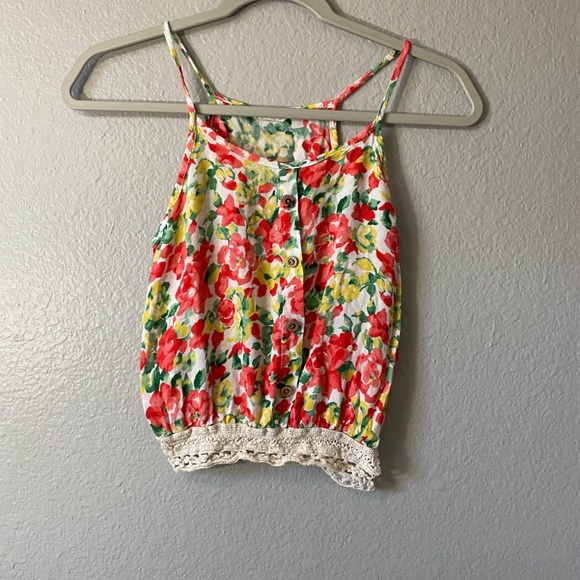 Tops - floral tank with crochet edge